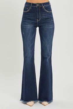 Risen Manhattan High Rise Vintage Flare Frayed Hem Jeans - Be You Boutique