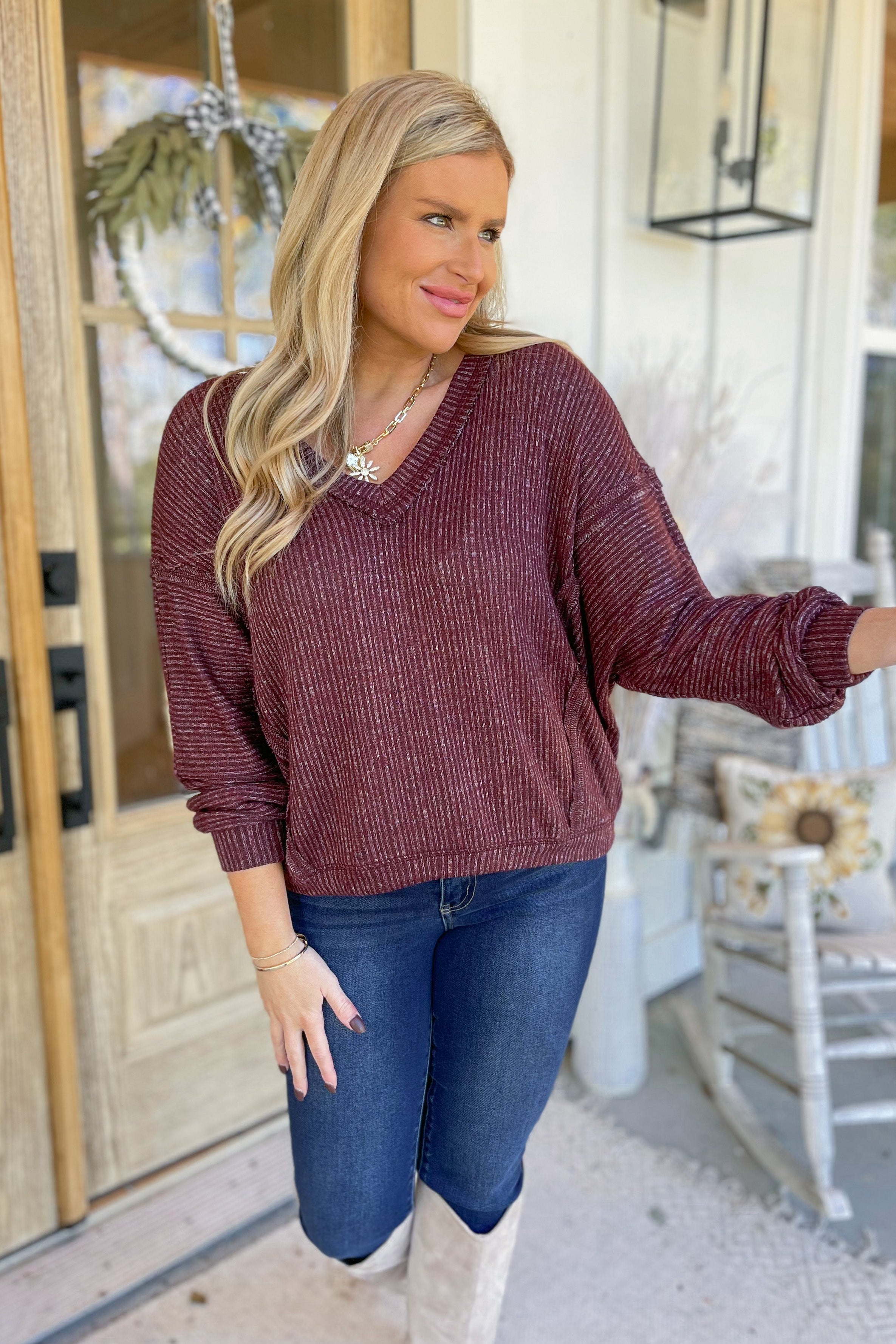 Herman V Neck Long Sleeve Drop Shoulder Sweater [S-3X] - Be You Boutique