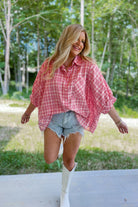 Maya Plaid Collared Button Down Half Sleeve Top - Be You Boutique