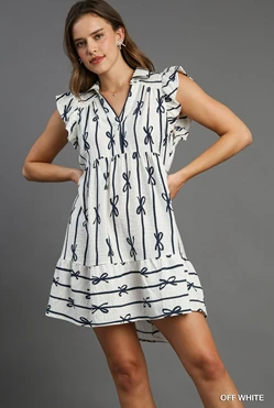 Levi Ribbon Print Collared A Line Short Sleeve Dress - Be You Boutique