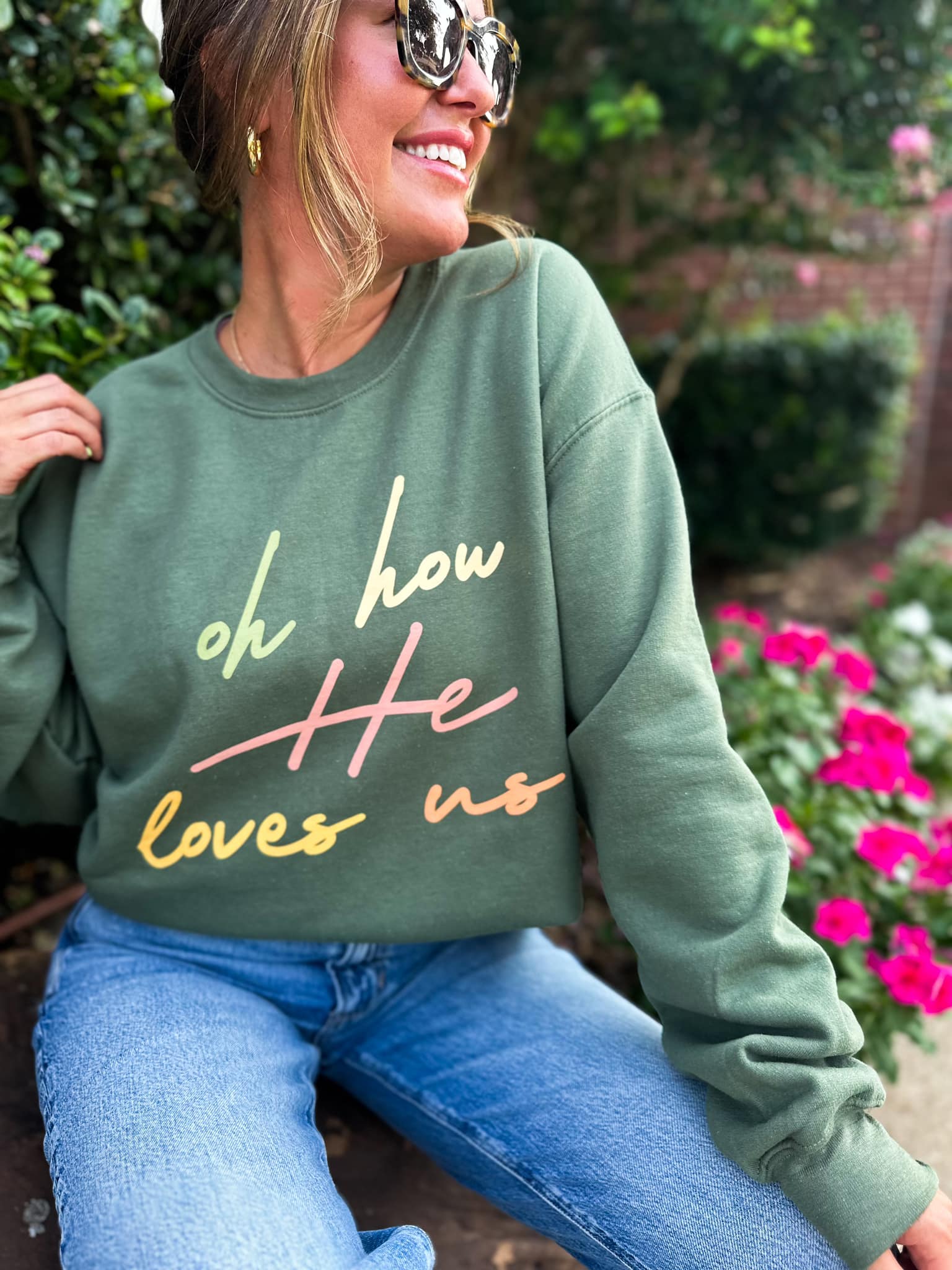 Oliver & Otis Oh How He Loves Us Long Sleeve Graphic Sweatshirt - Be You Boutique