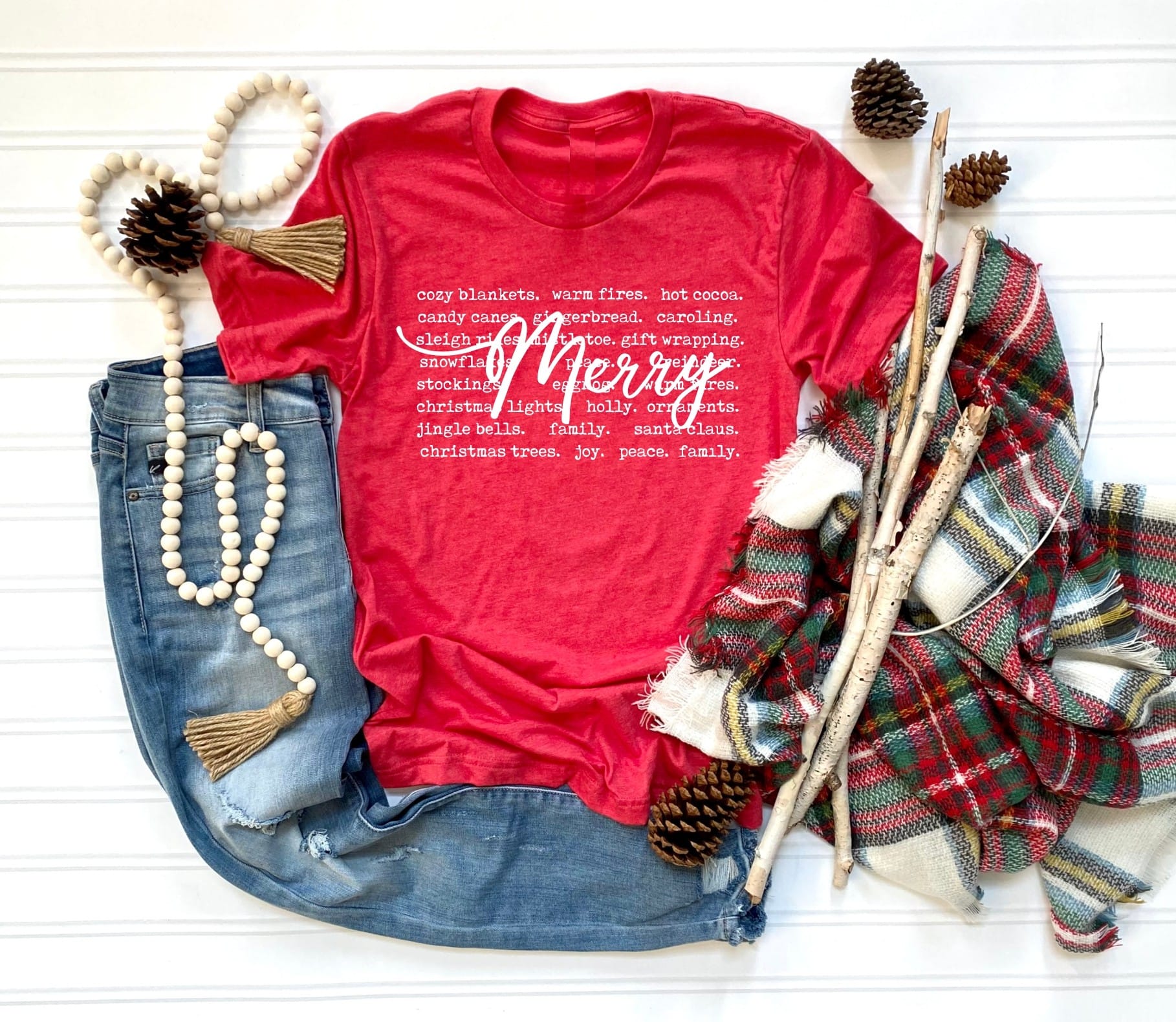 Holiday Merry Words Short Sleeve Graphic Tee (2 colors) - Be You Boutique