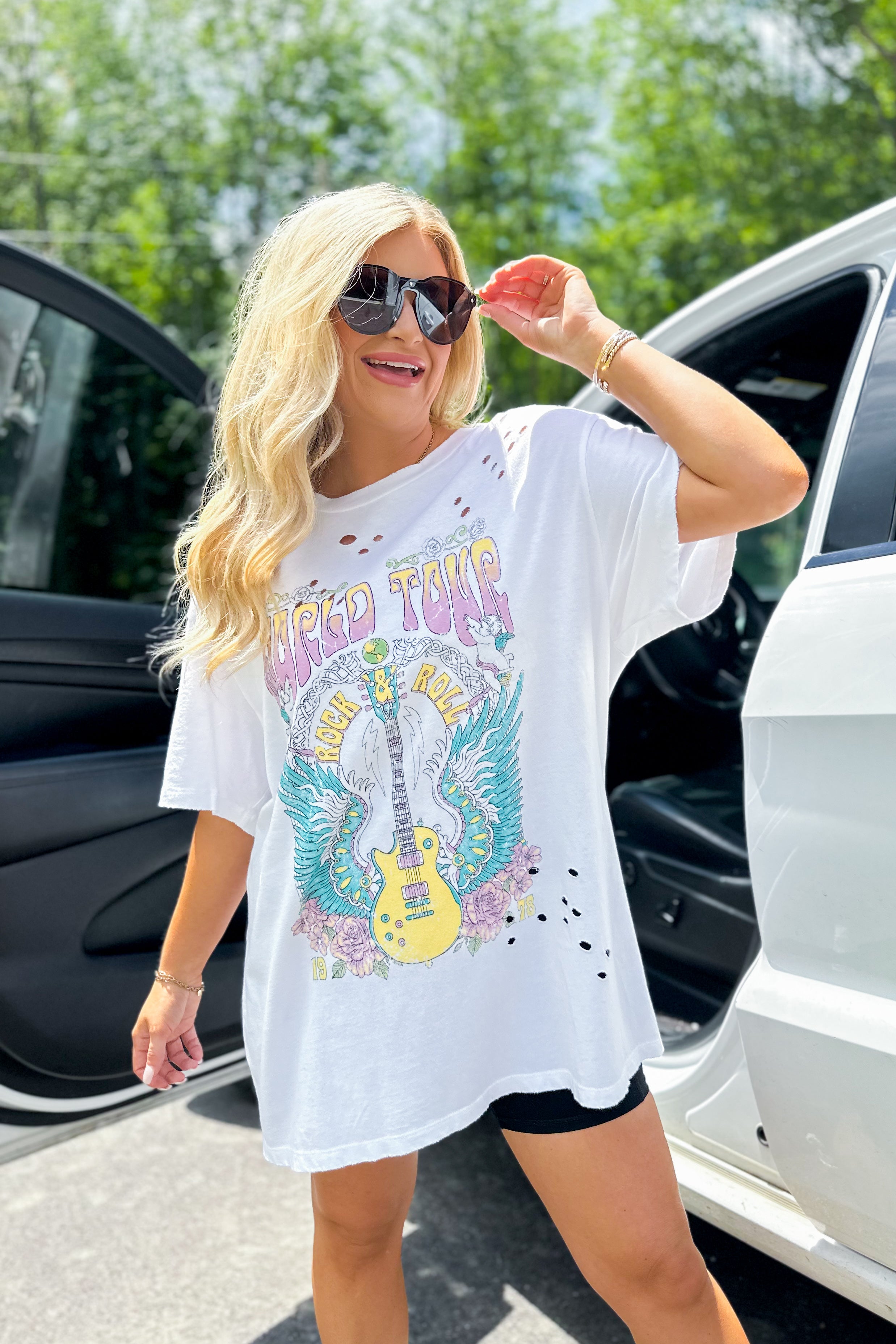 World Tour Rock & Roll Oversized Short Sleeve Graphic Tee - Be You Boutique