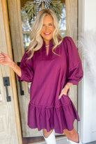 Missy V Neck 3/4 Sleeve Scallop Trim Dress - Be You Boutique