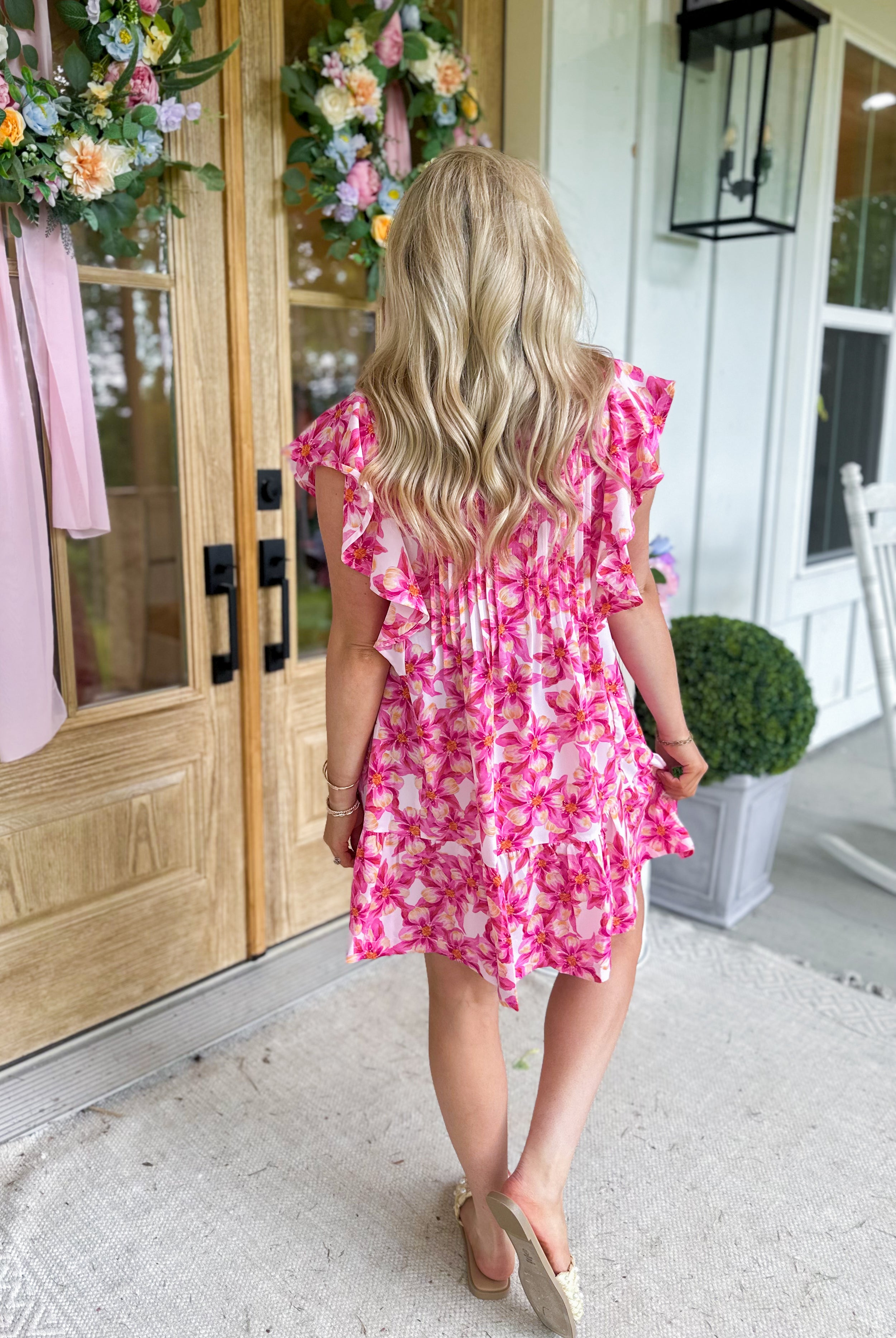 Hattie Ruffle Sleeve Floral Print Pintuck Dress - Be You Boutique