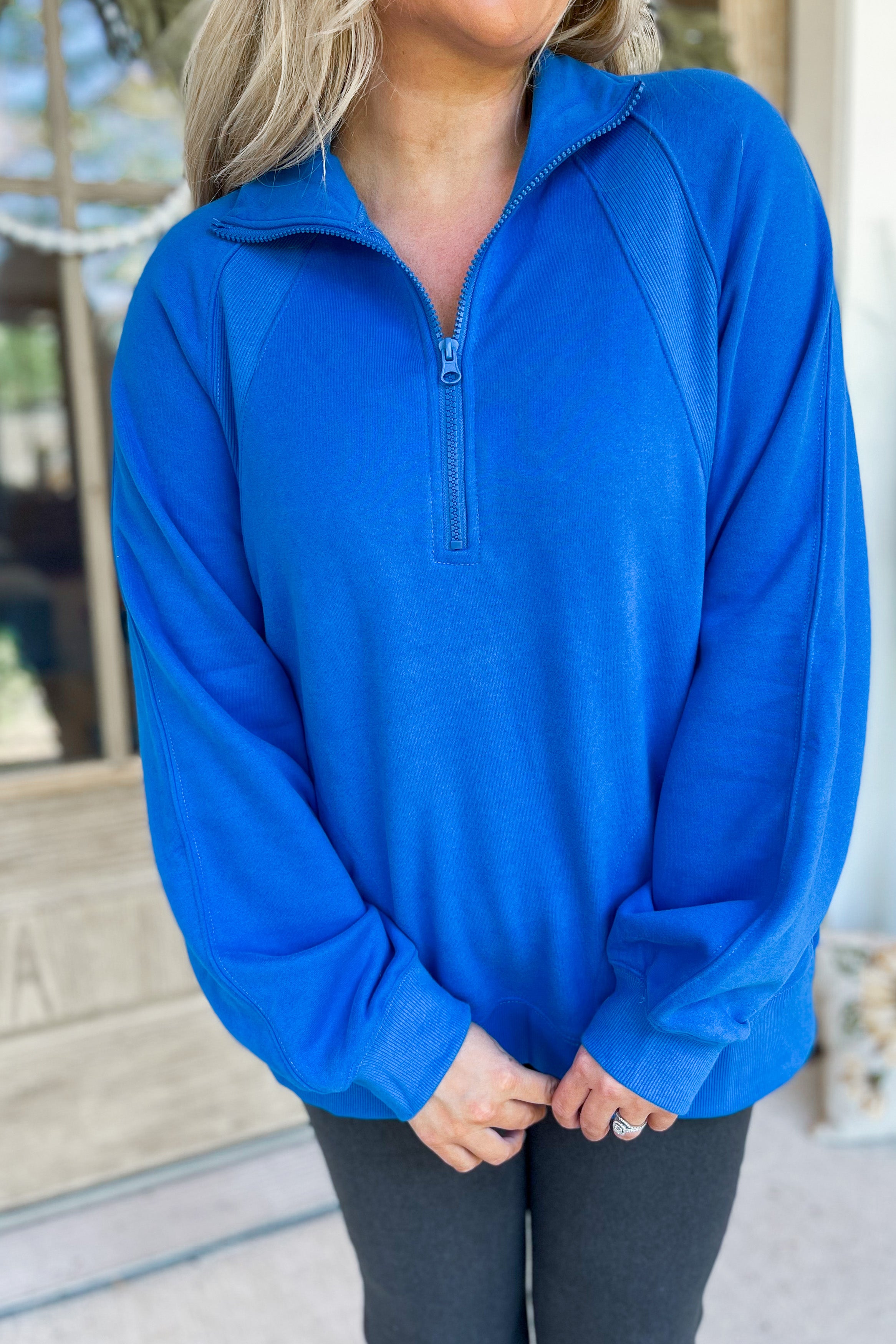 Van Oversized Half Zip Knit Sweatshirt Top - Be You Boutique