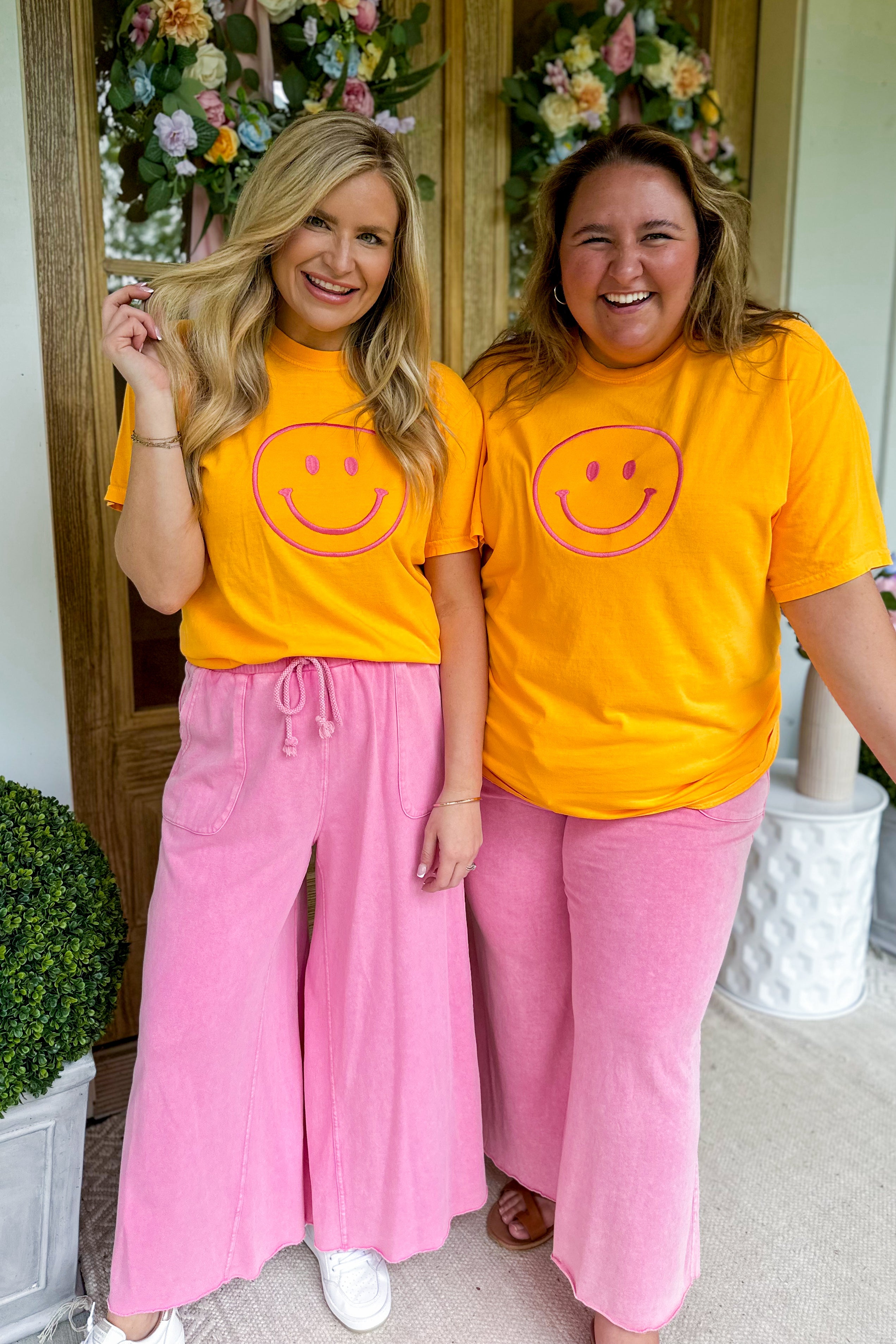 Happy Face Embroidered Comfort Colors Tee - Be You Boutique