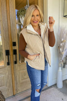 Dennis Zip Up High Collar Sleeveless Quilted Vest - Be You Boutique