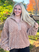 Carrie Fuzzy Fleece Cozy Cable Half Zip Top (3 colors) [S~3X] - Be You Boutique