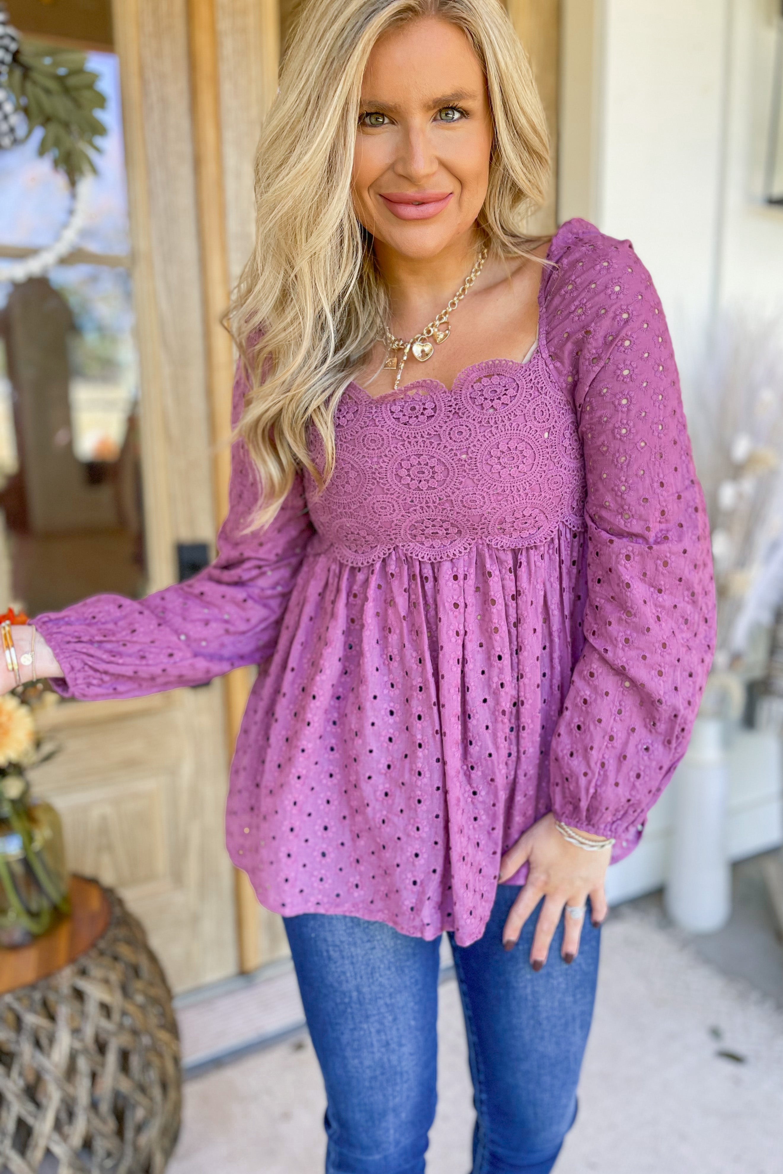 Melissa Eyelet Crochet Square Neck Top - Be You Boutique