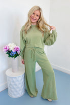 Roy Ribbed Semi-Cropped Sweatshirt and Wide Leg Sweatpant Two Piece Set - Be You Boutique