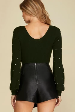 Chrissy Pearl Beaded Long Sleeve Sweater Bodysuit (4 colors) - Be You Boutique