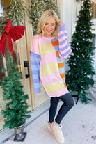 Lemon Oversized Striped Fuzzy Knit Sweater Top - Be You Boutique