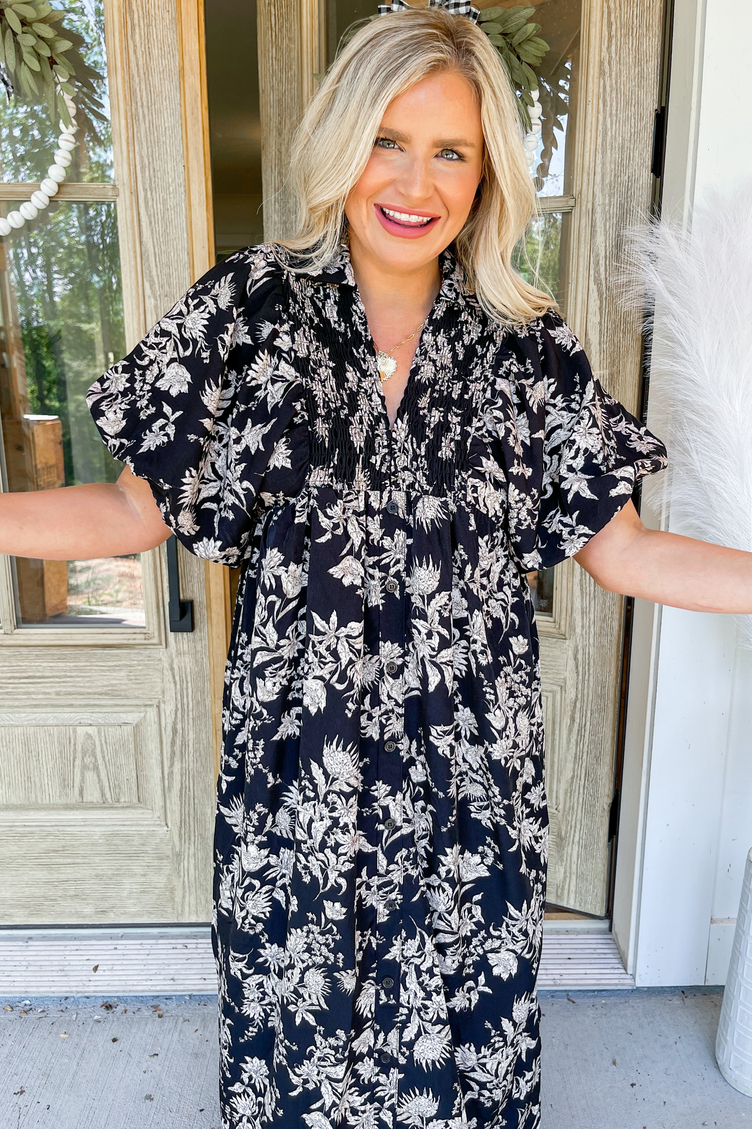 Dixon Short Sleeve Collared Floral Print Midi Dress - Be You Boutique