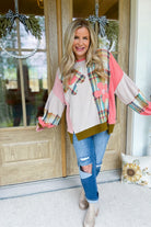 Ed Long Sleeve Mix Plaid Daisy Patch Oversized Knit Top - Be You Boutique