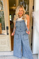 Damon Wide Leg Stone Washed Denim Jumpsuit - Be You Boutique