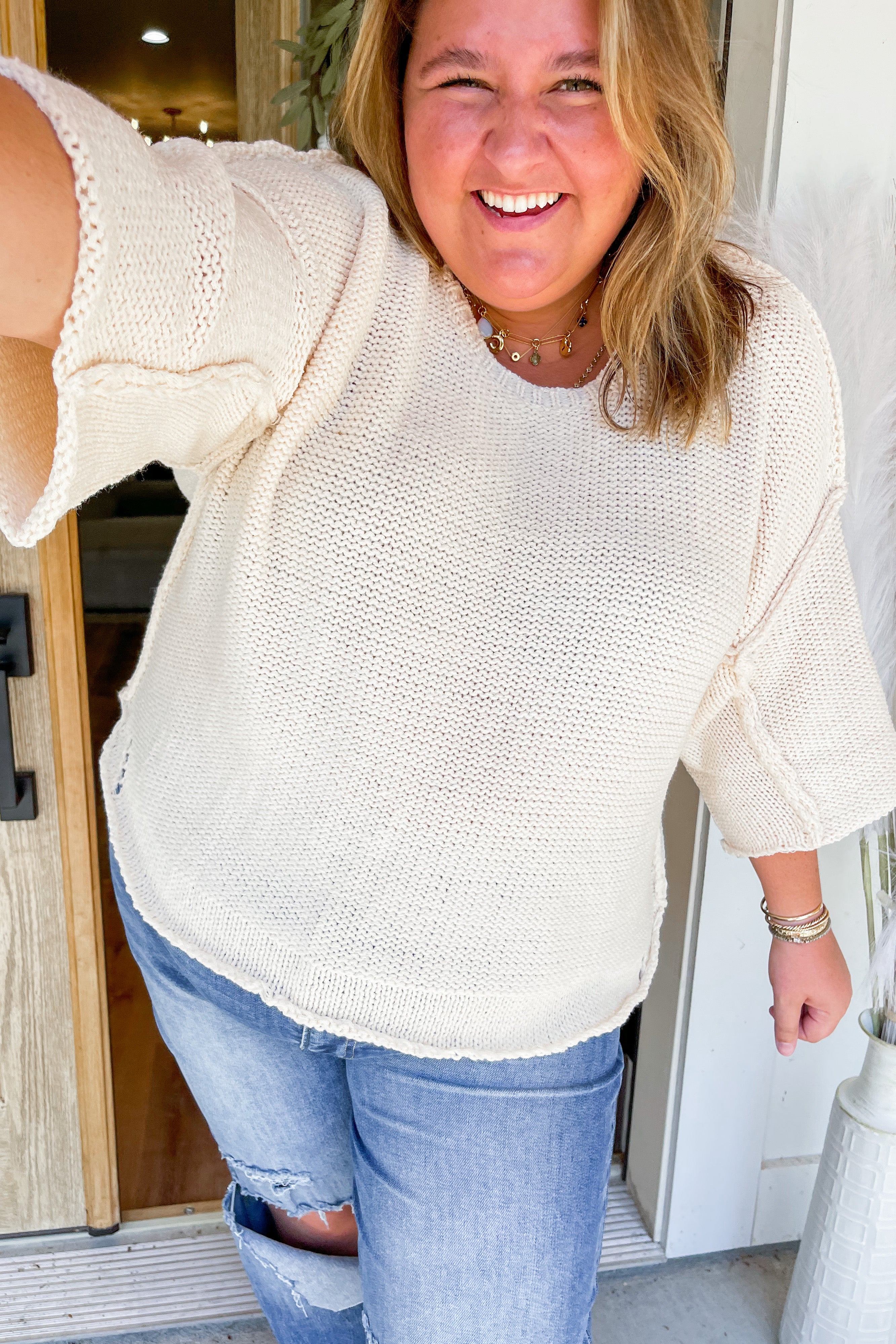 Kori Half Sleeve Inside Out Lightweight Sweater Top - Be You Boutique