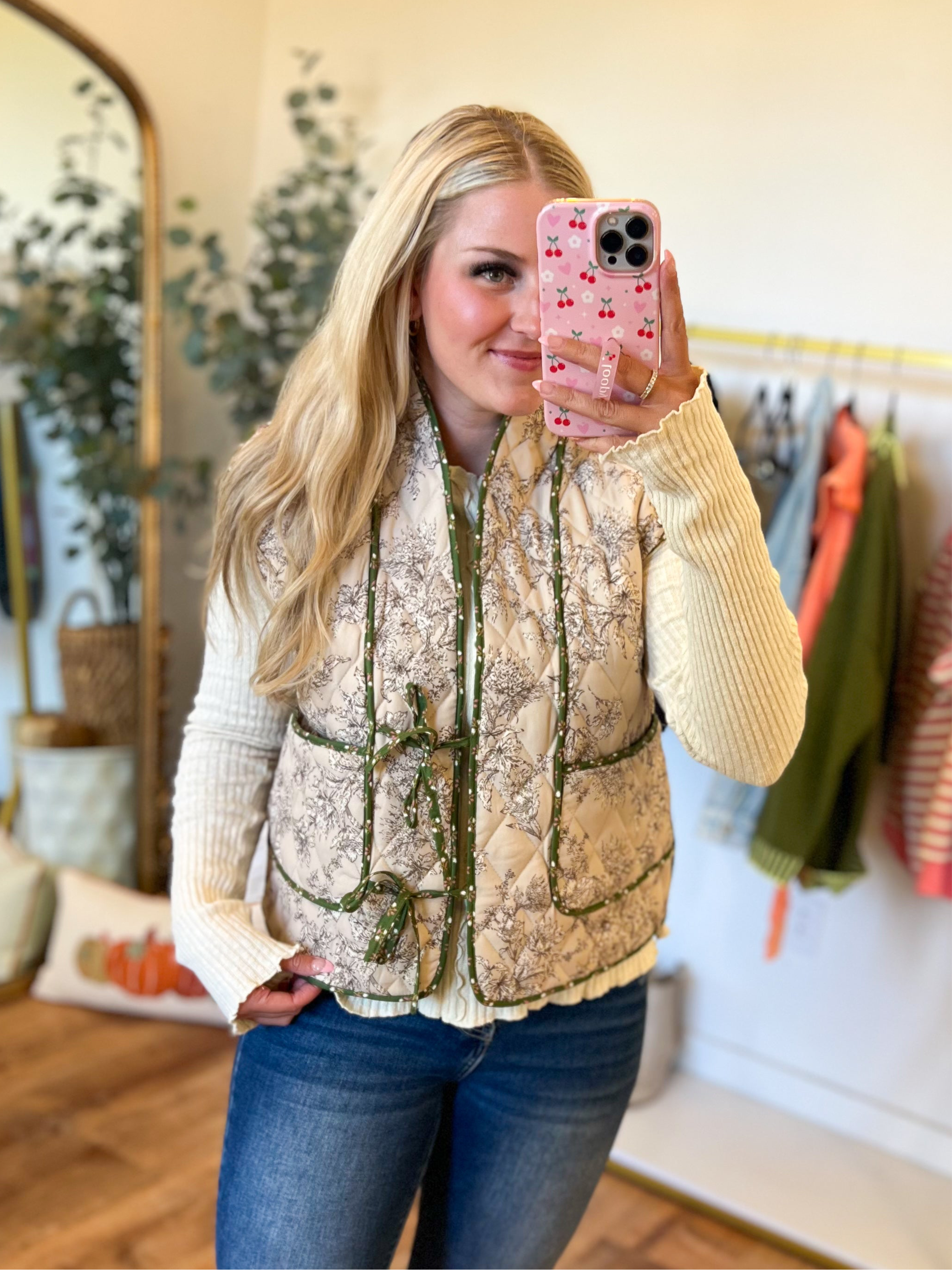 Valerie Floral Print Quilted Vest - Be You Boutique