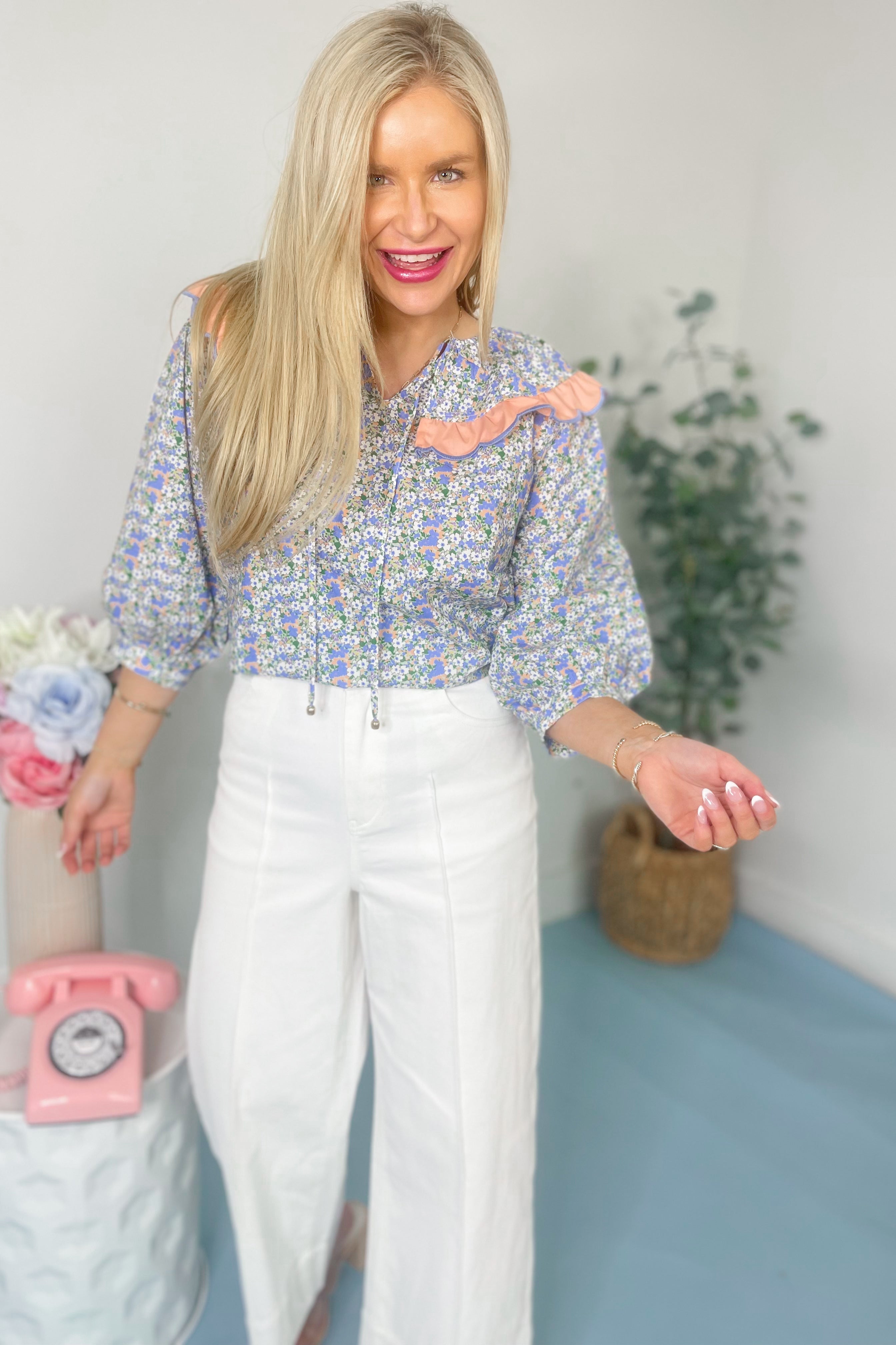 Susan Scallop Embroidered Ruffle Top - Be You Boutique