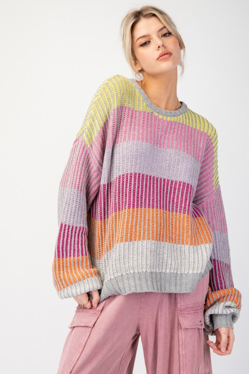 Eric Color Block Balloon Sleeve Pullover Sweater - Be You Boutique