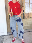 Lucy Heart Print Denim Barrel Pant - Be You Boutique