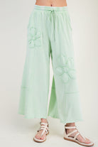 Laura Floral Detail Mineral Washed Terry Knit Wide Leg Pants - Be You Boutique