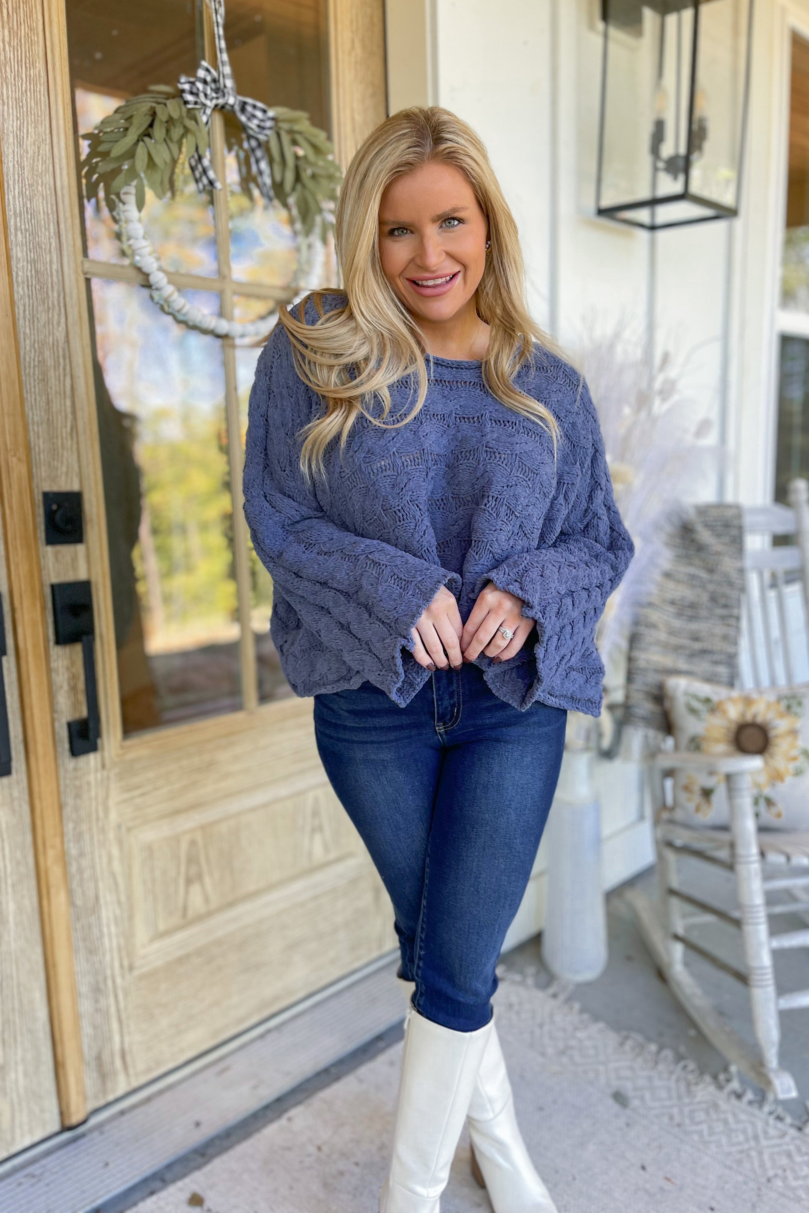 Yvonne Round Neck Full Sleeve Chenille Sweater - Be You Boutique