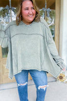 Ezra Terry Washed Knit V Neck Long Sleeve Top - Be You Boutique