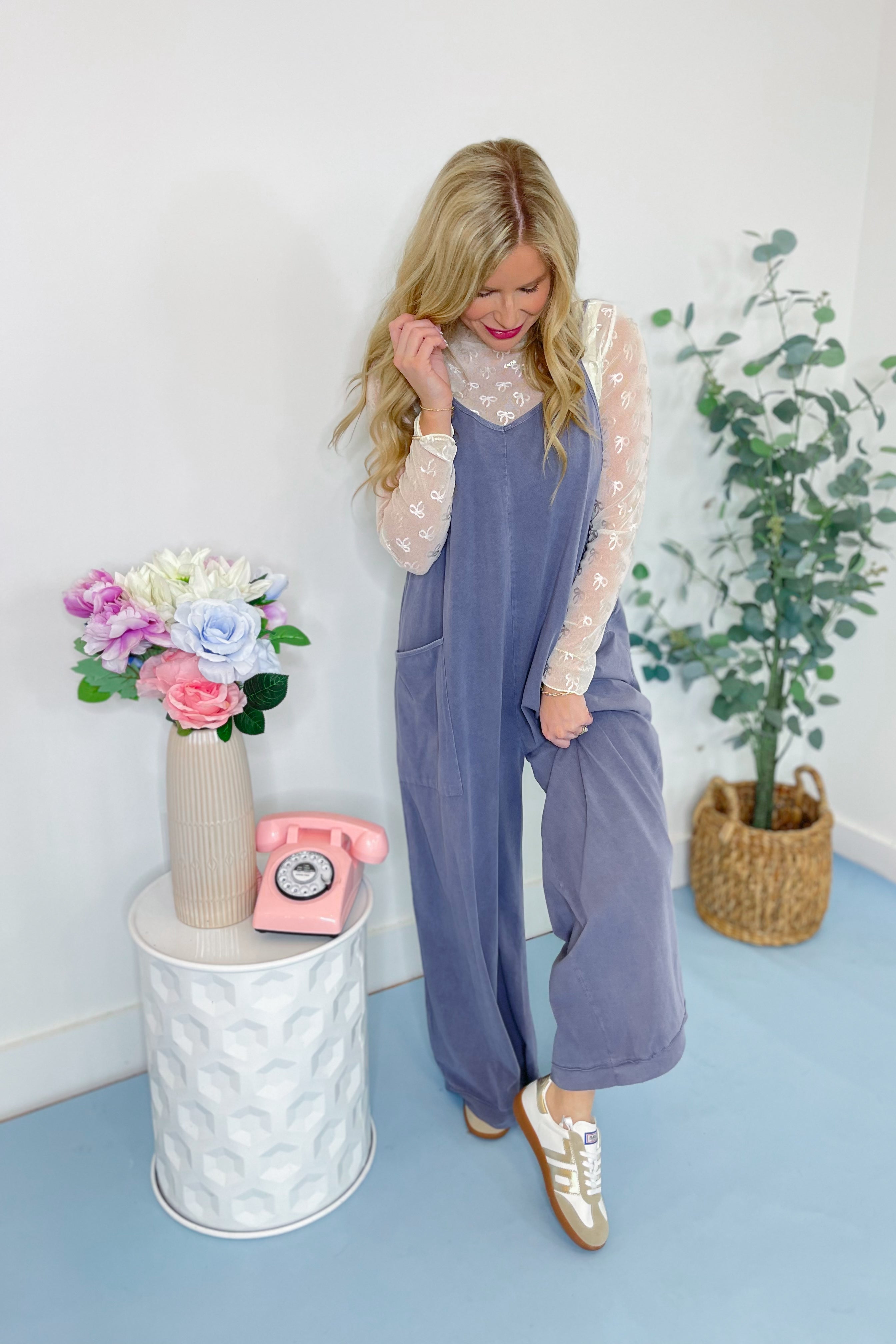 Marjorie Wide Leg Mineral Washed Cotton Span Jumpsuit - Be You Boutique