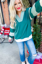 Brenden Color Block Stripe Long Sleeve V Neck Sweatshirt [S~2x] - Be You Boutique