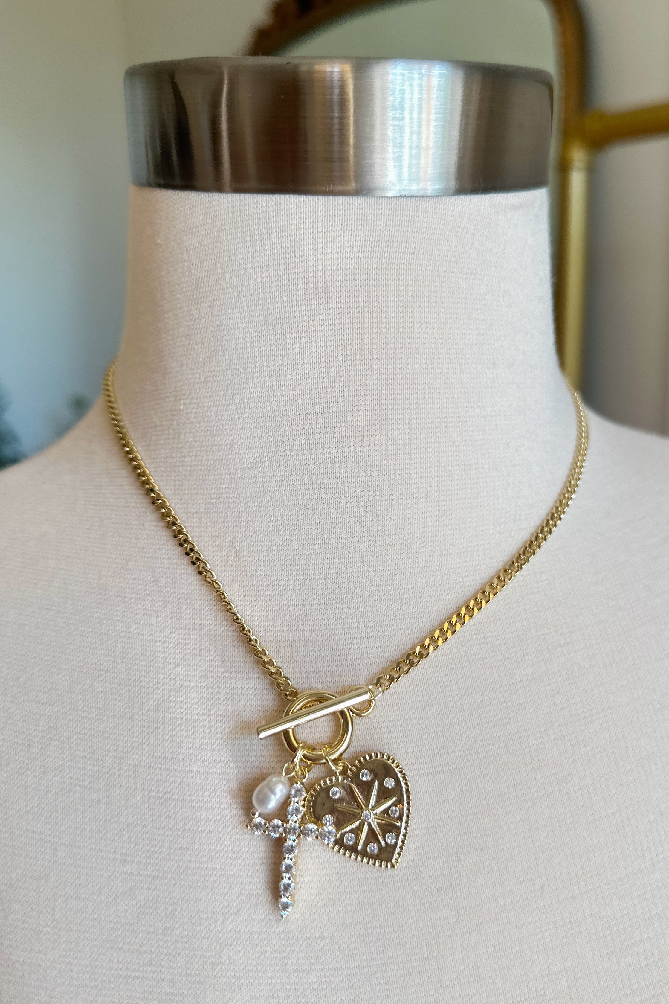 Treasure Jewels Crystal Heart and Cross Charm Necklace - Be You Boutique