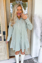 Eric Striped Long Sleeve Collared Drop Waist Dress - Be You Boutique