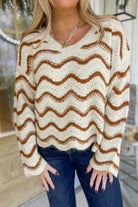 Conroy Wavy Stripes Long Sleeve V Neck Sweater - Be You Boutique