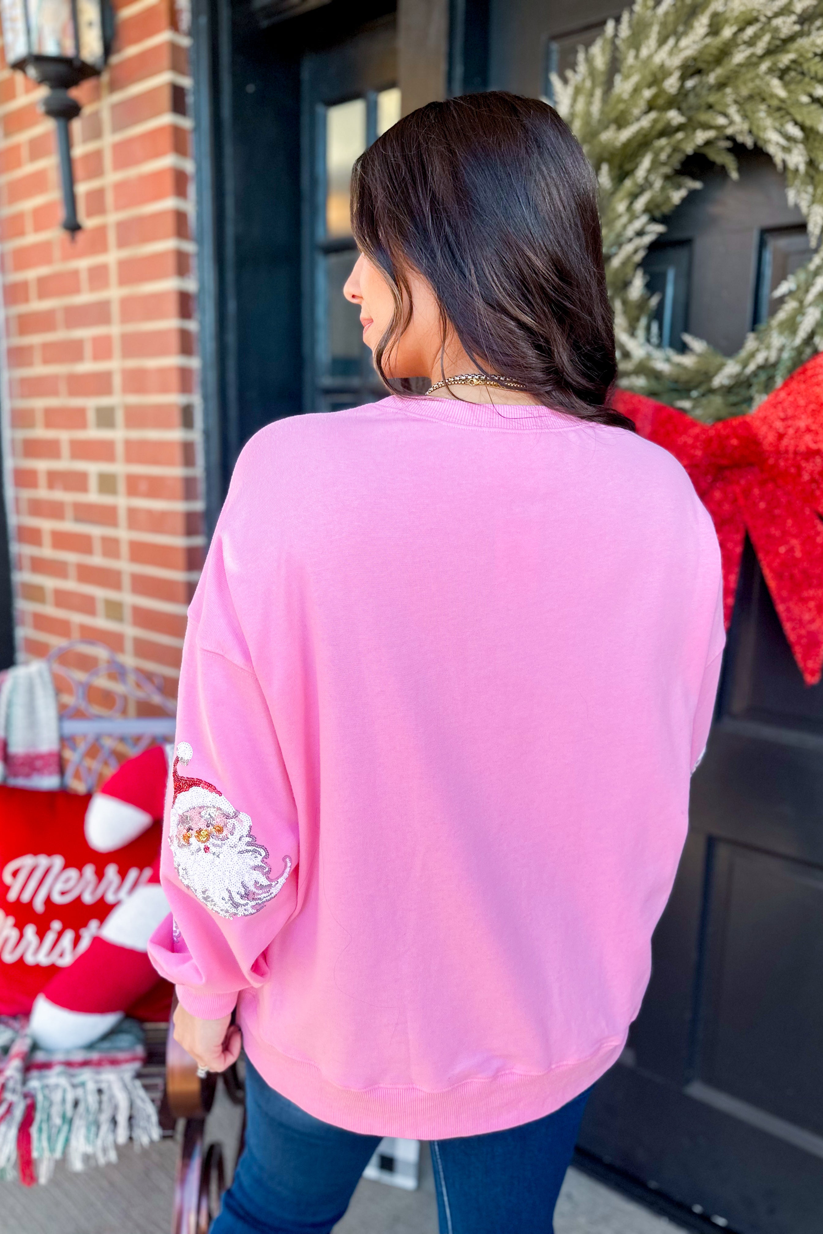 Santa Claus Sequin French Terry Long Sleeve Pull Over - Be You Boutique