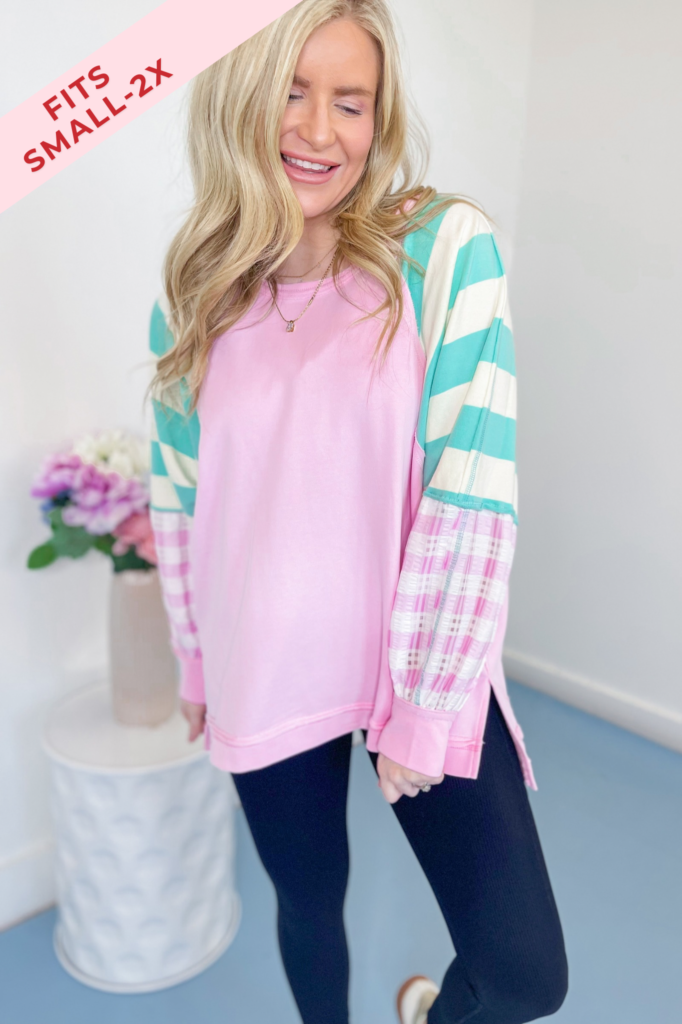 Sally Striped Contrast Sleeve Sweatshirt Top - Be You Boutique