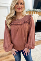 Sam Mineral Washed Round Neck Smocked Neck Blouse - Be You Boutique