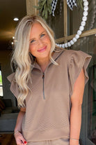 Gray Textured Ruffle Sleeve Top - Be You Boutique