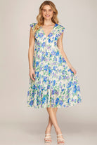 Carley Butterfly Sleeve Floral Print Tiered V Neck Midi Dress - Be You Boutique