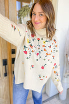 Laural Floral Embroidery Turtle Neck Sweater - Be You Boutique