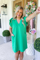 Kash Ruffle Sleeve V Neck Dress - Be You Boutique