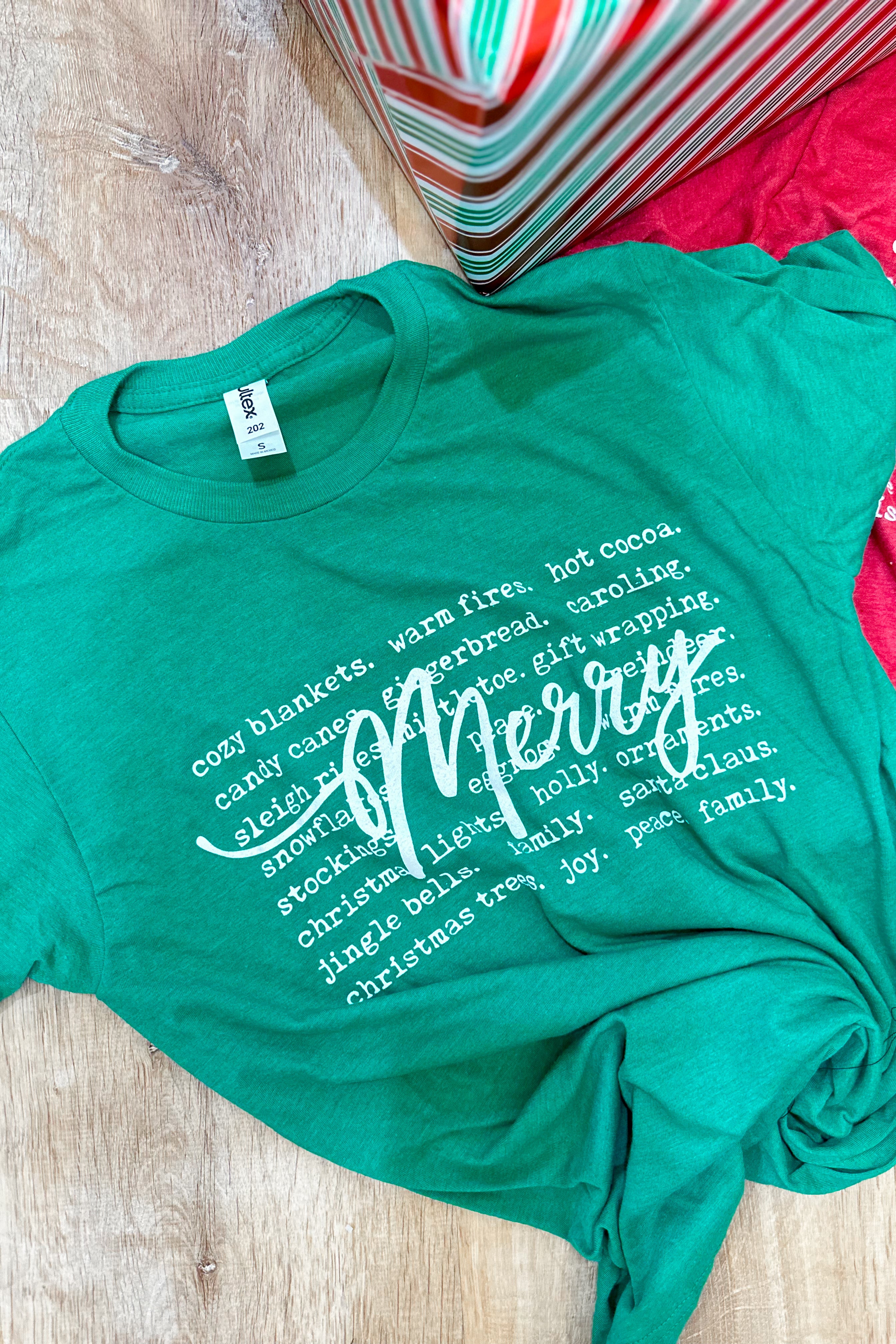 Holiday Merry Words Short Sleeve Graphic Tee (2 colors) - Be You Boutique