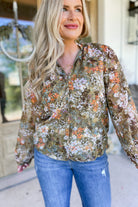 Peggy Floral Long Sleeve Mock Neck Blouse Top - Be You Boutique