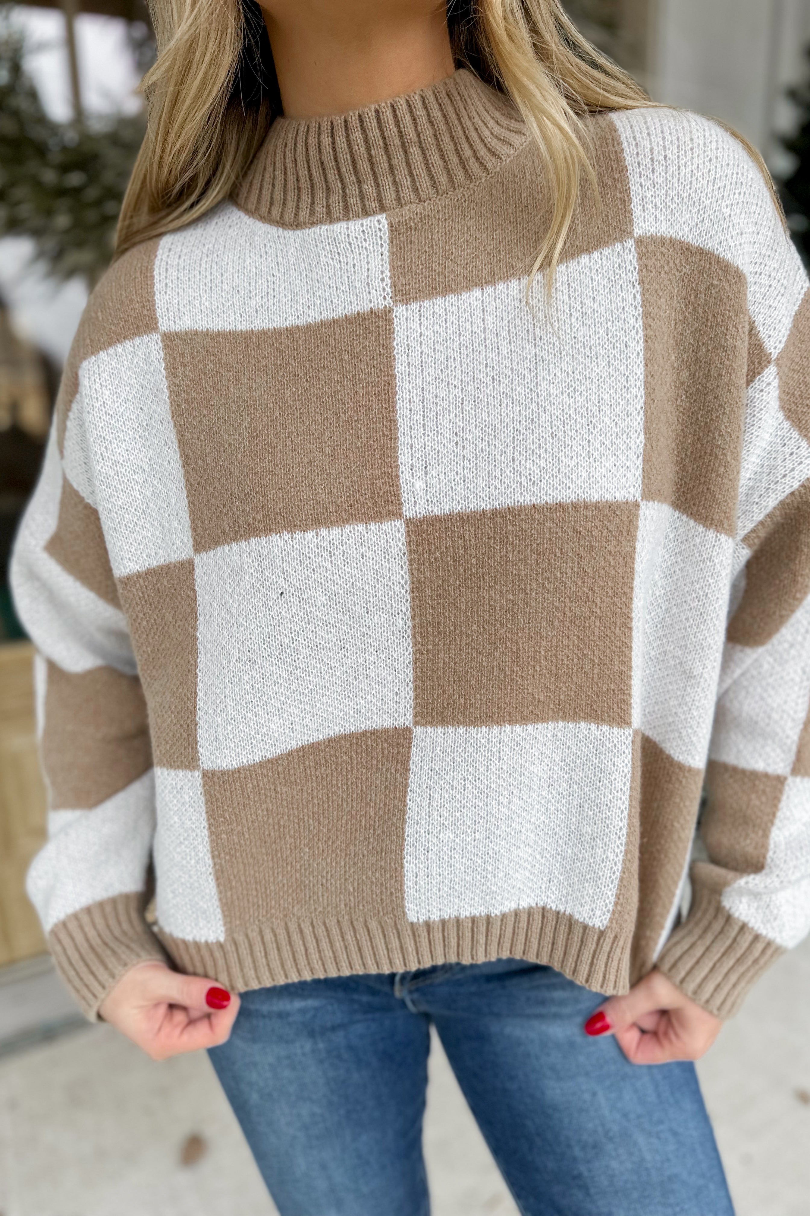 Burke Checker Print Long Sleeve Sweater - Be You Boutique