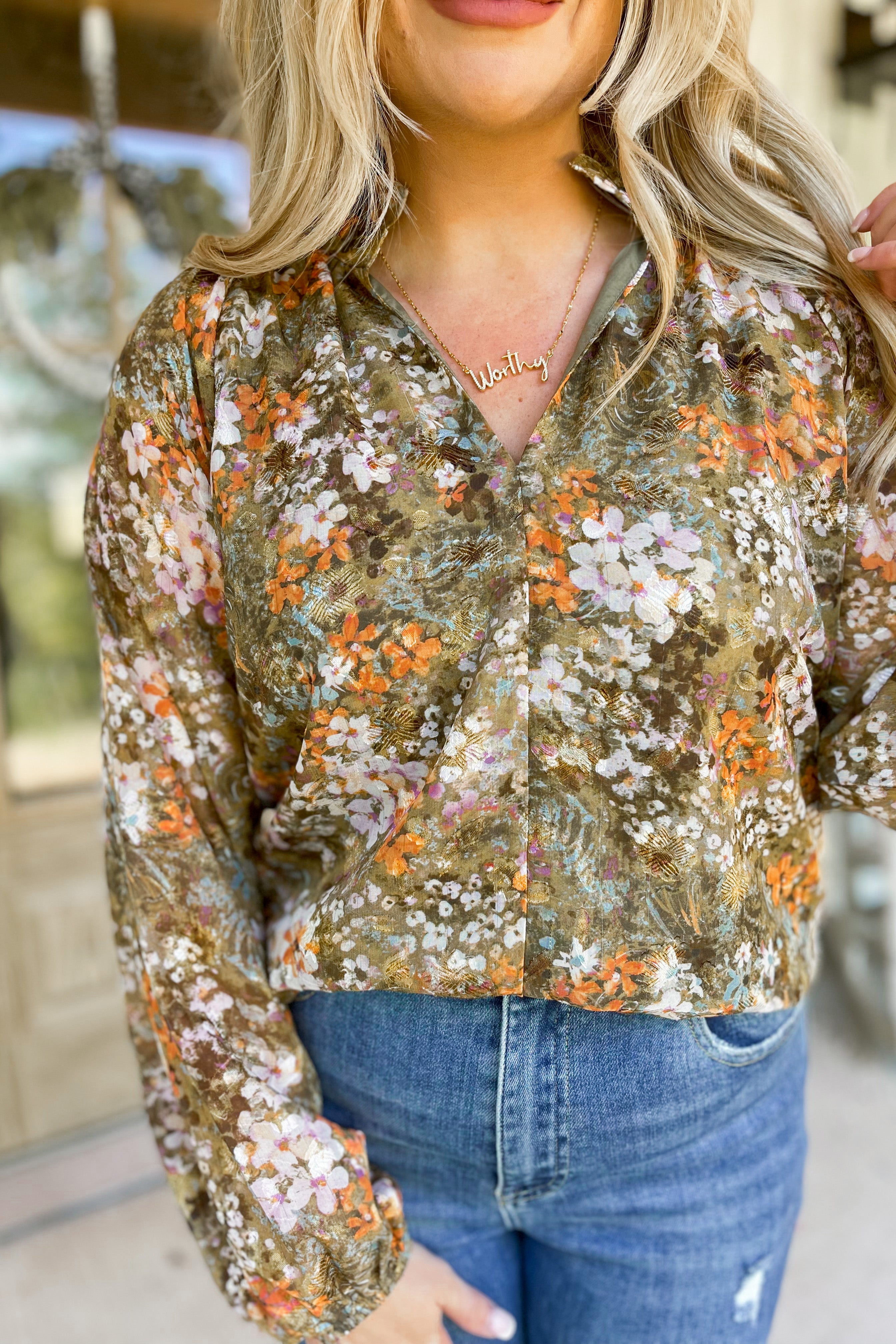 Peggy Floral Long Sleeve Mock Neck Blouse Top - Be You Boutique