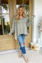 Ezra Terry Washed Knit V Neck Long Sleeve Top - Be You Boutique