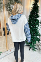 Terry Washed Checker Denim Hooded Pullover - Be You Boutique