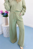 Roy Ribbed Semi-Cropped Sweatshirt and Wide Leg Sweatpant Two Piece Set - Be You Boutique