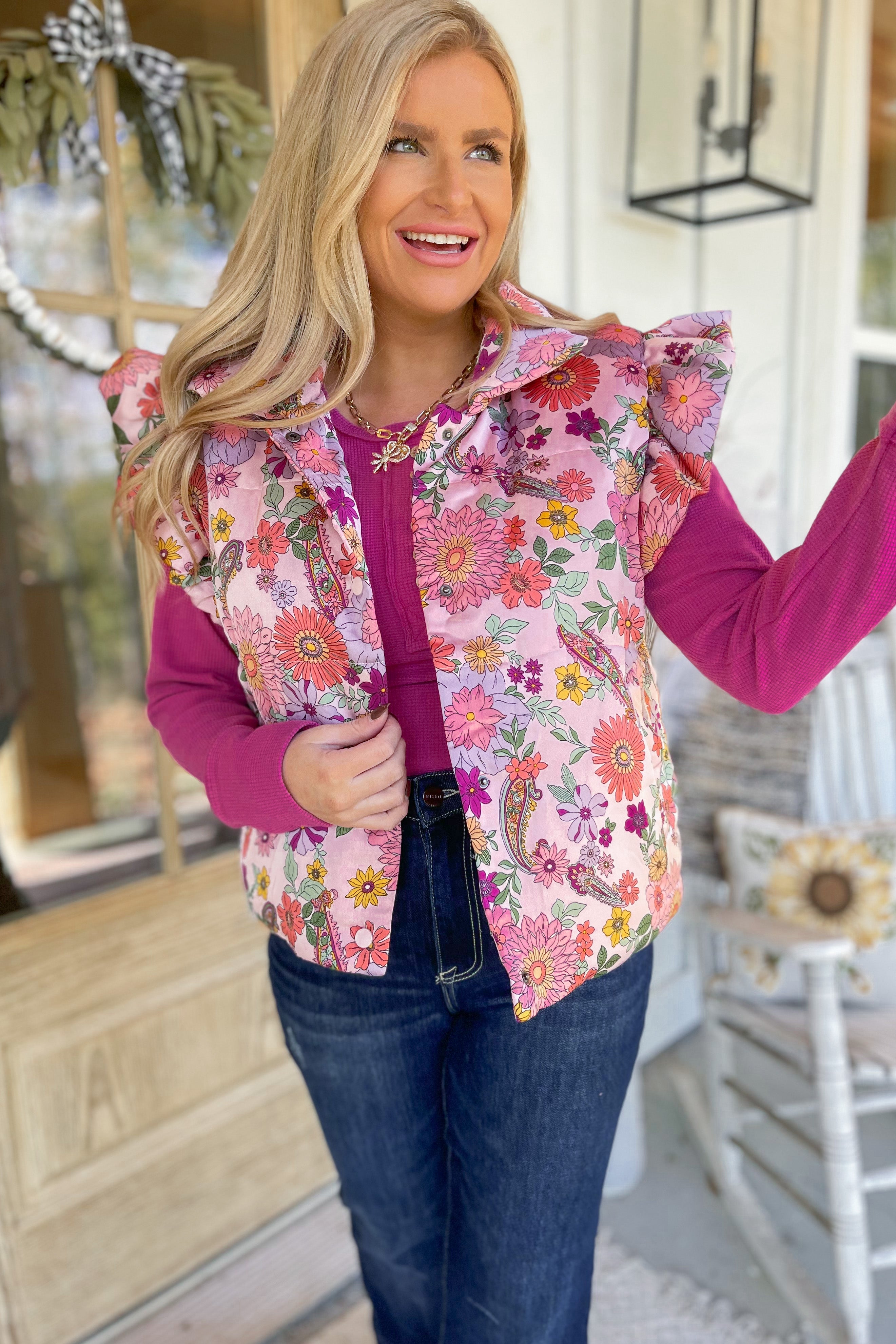 Mercy Flutter Sleeve Floral Puff Vest - Be You Boutique