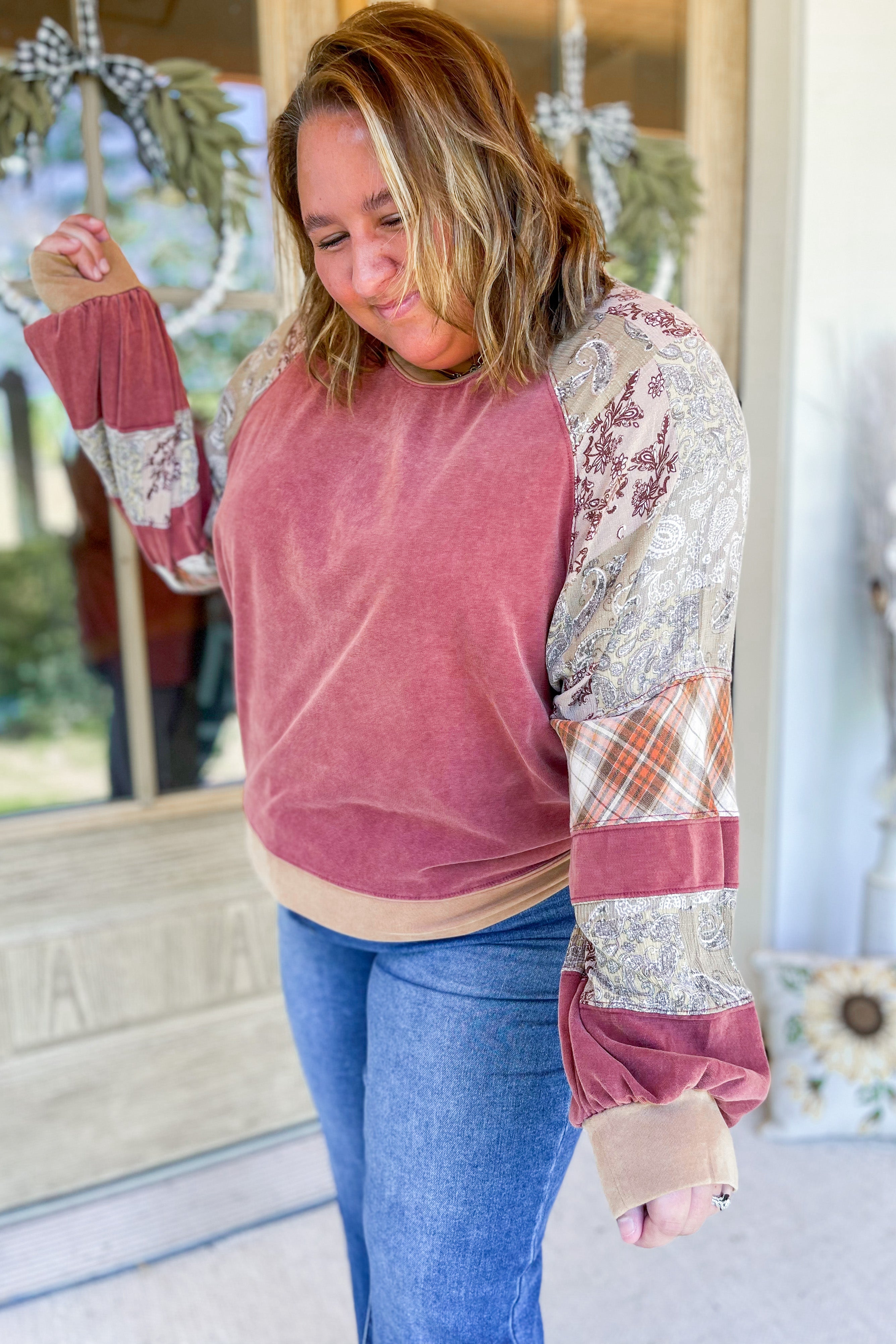 Cherry Mix Print Mineral Washed Top - Be You Boutique