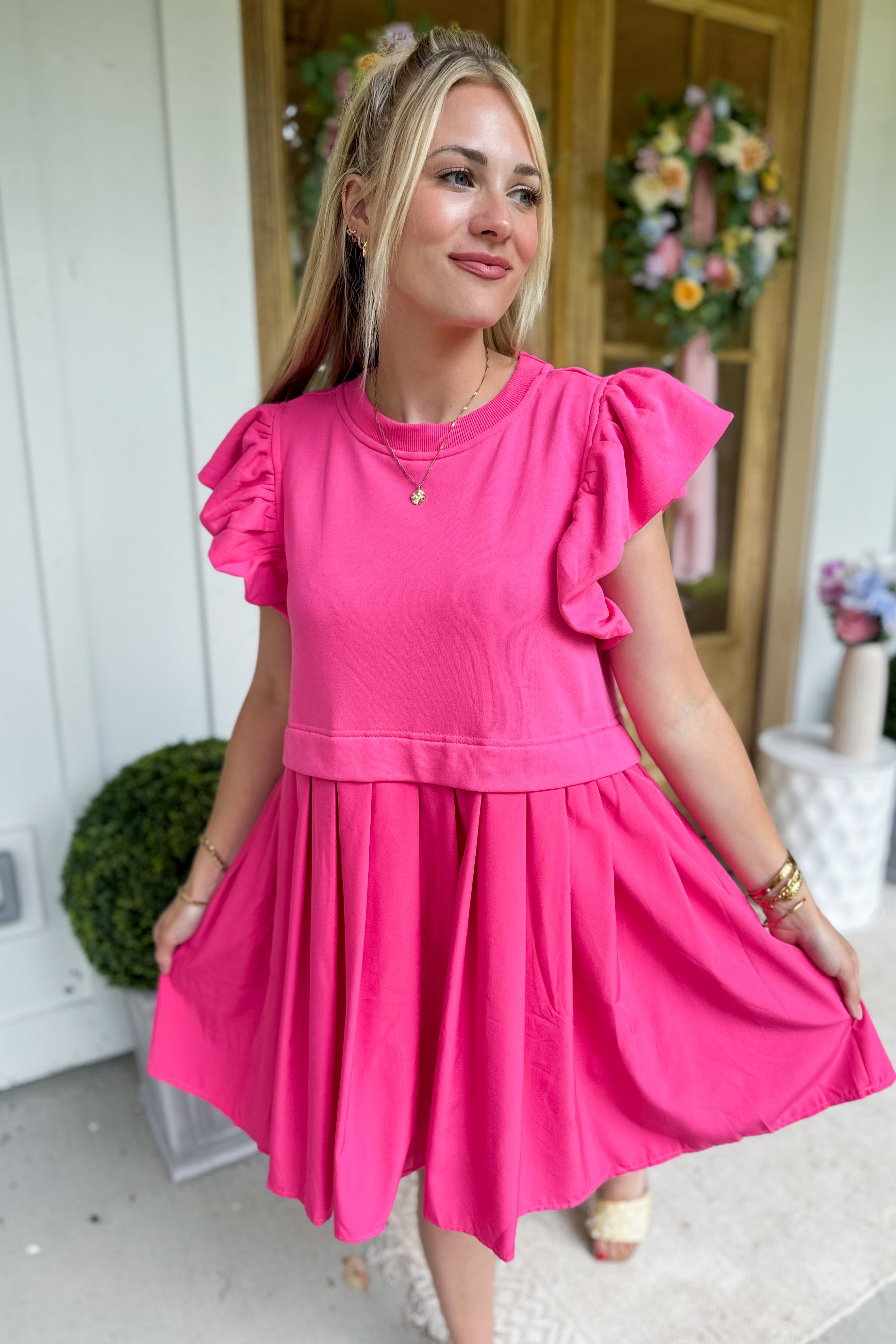 Blanche Round Neck Ruffle Sleeve Twofer Dress - Be You Boutique